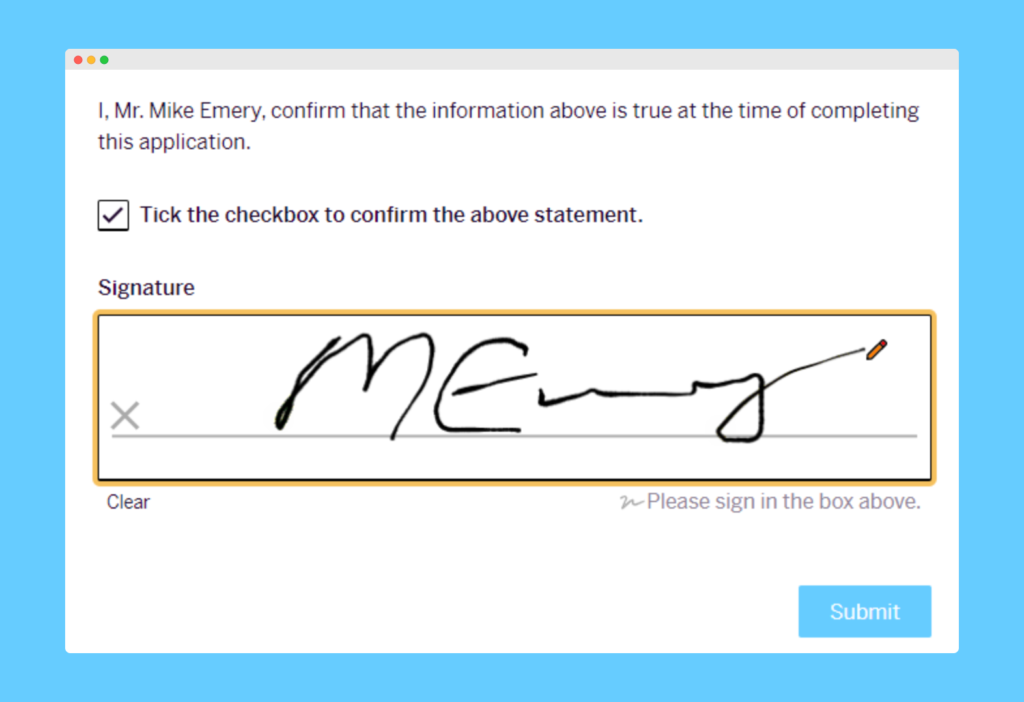 Signature field in FLG which customers can provide using their cursor